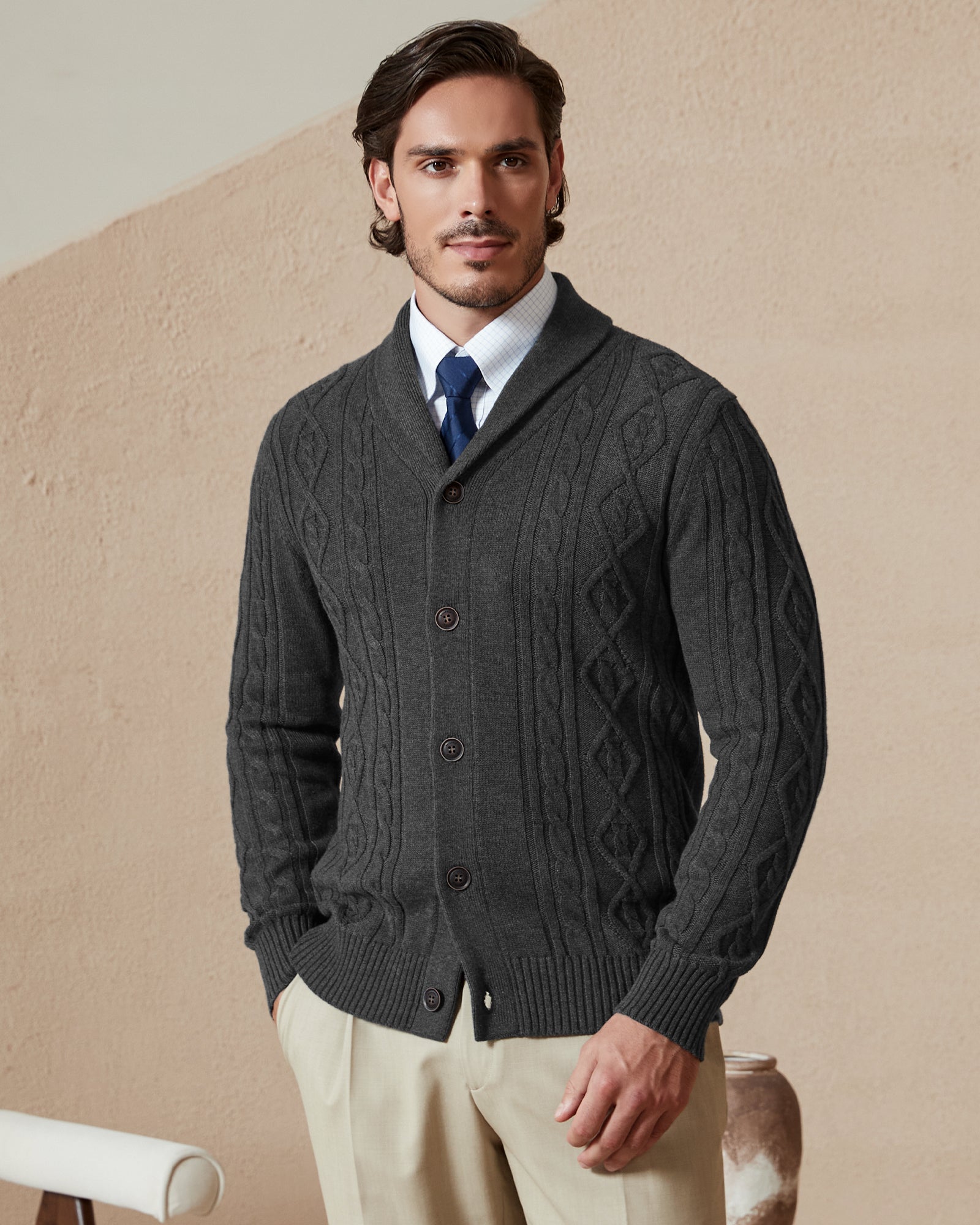 Kallspin Cabel-Knit Shawl-collar Cardigan - Premium Men's Clothing