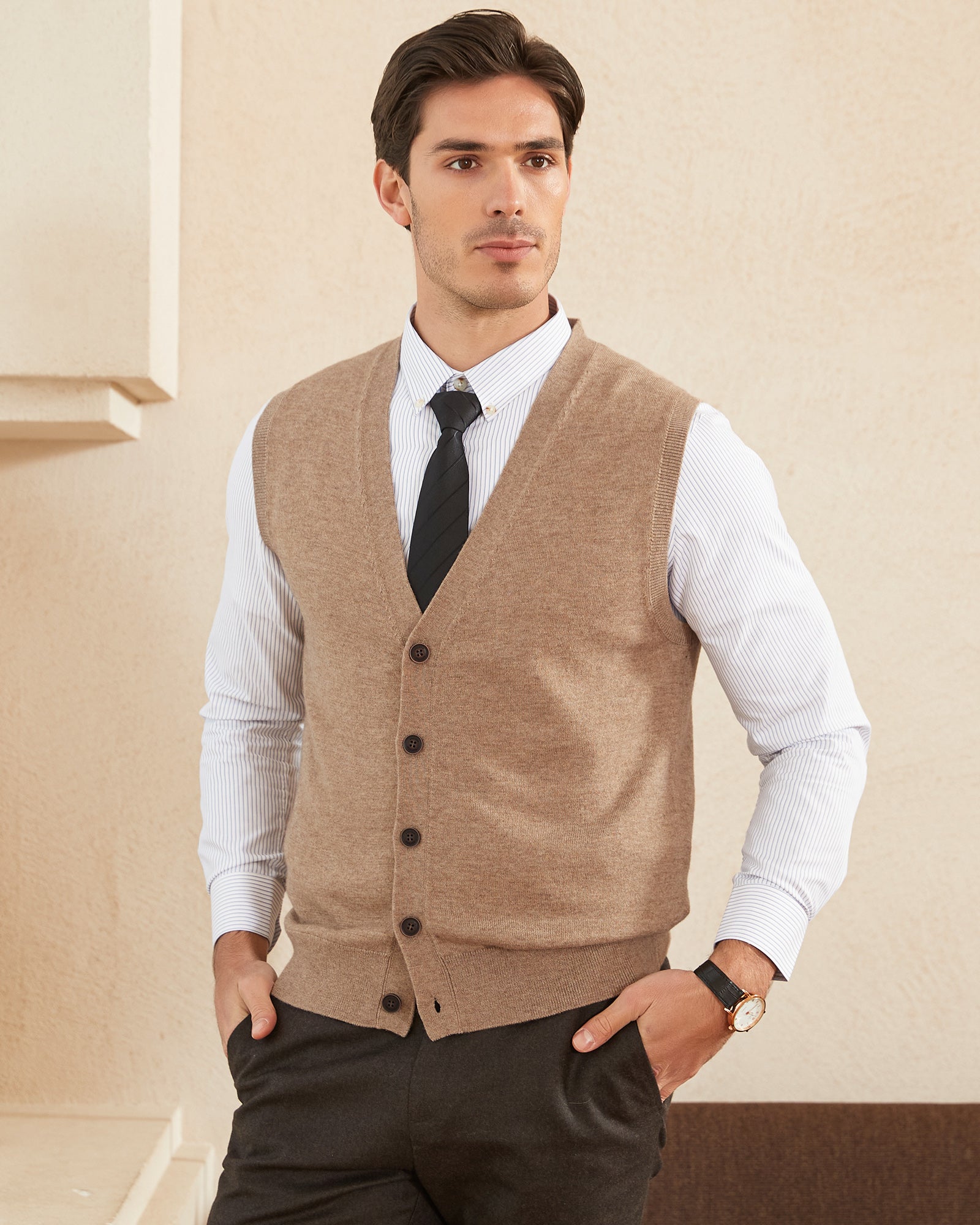 【2plan】Prince wool knit vest Merino Wool Full-Zip Ponte Vest | Washed Navy – Zip Vests