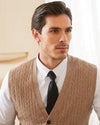 Wool Blend Cable-Knit Cardigan Vest