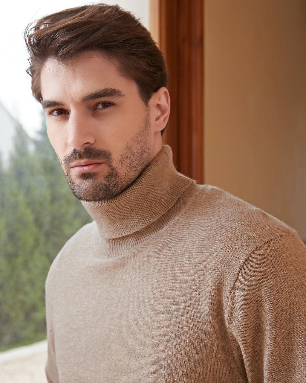 Kallspin Wool Blend Lightweight Turtleneck Pullover - Premium Men's Clothing