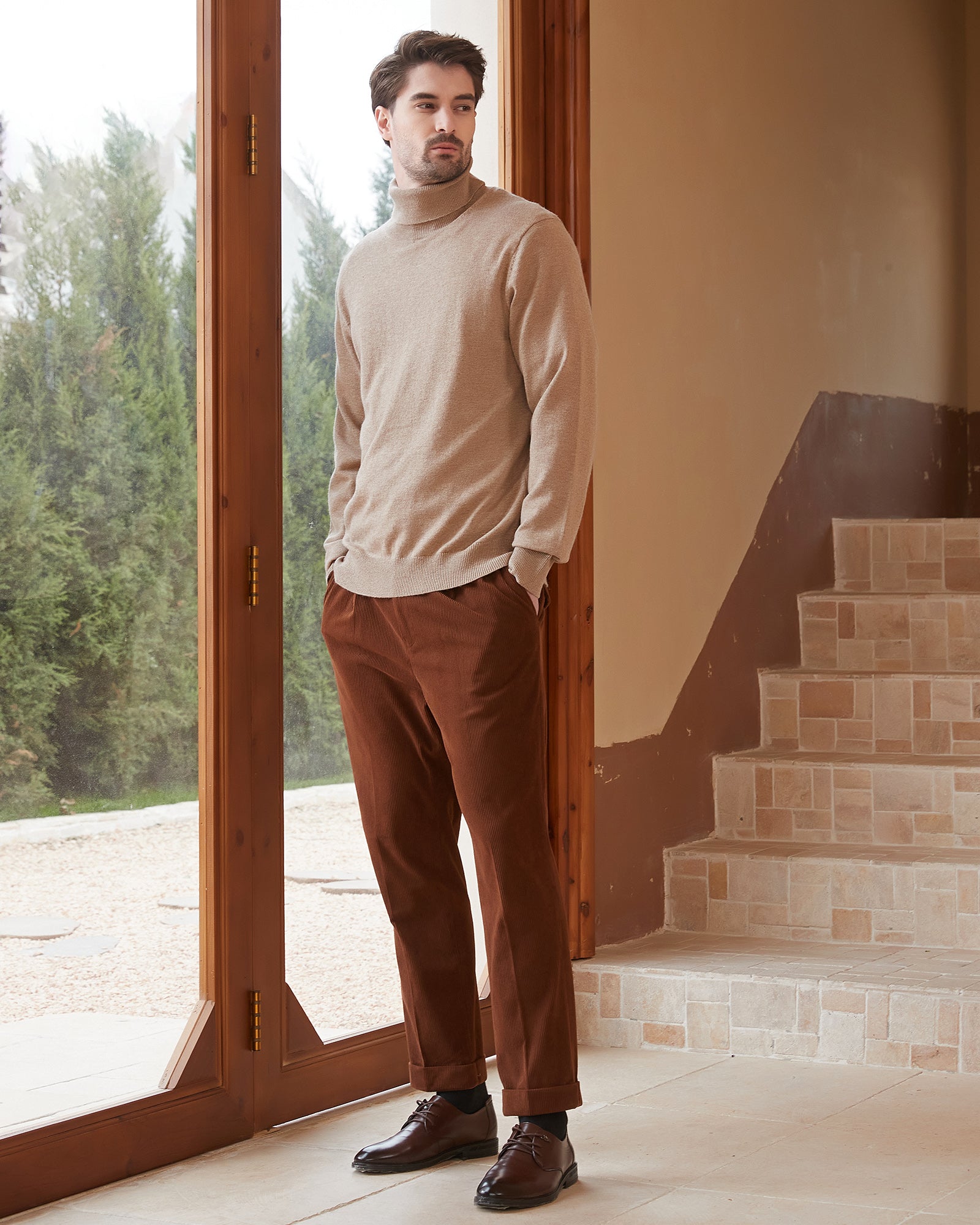 Kallspin Wool Blend Lightweight Turtleneck Pullover - Premium Men's Clothing