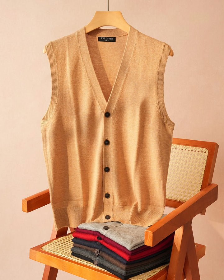 Wool Blend V-Neck Cardigan Vest