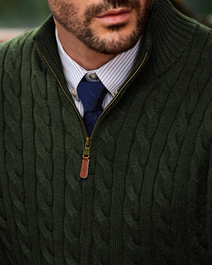 Wool Cable-Knit Quarter-Zip Pullover