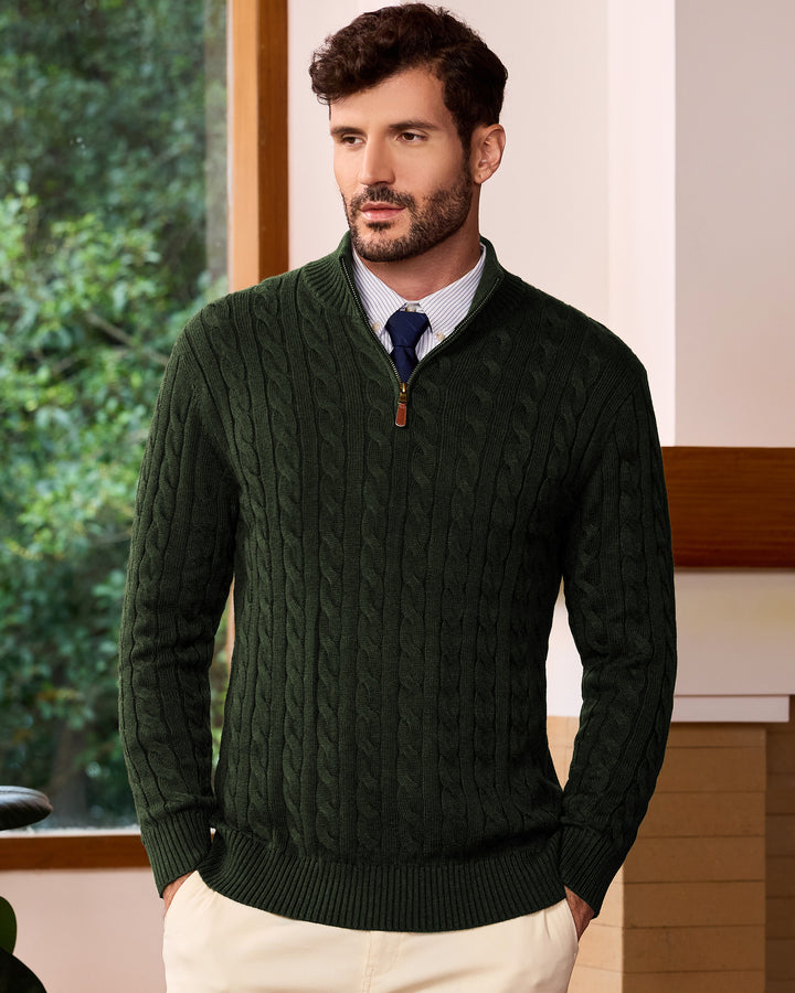 Wool Cable-Knit Quarter-Zip Pullover