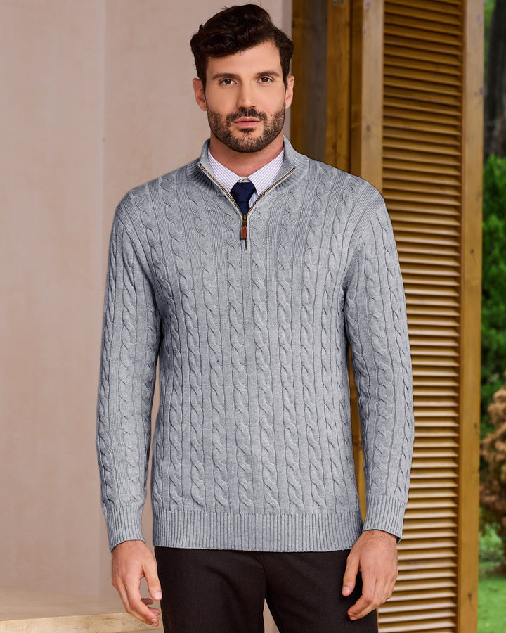 Wool Cable-Knit Quarter-Zip Pullover