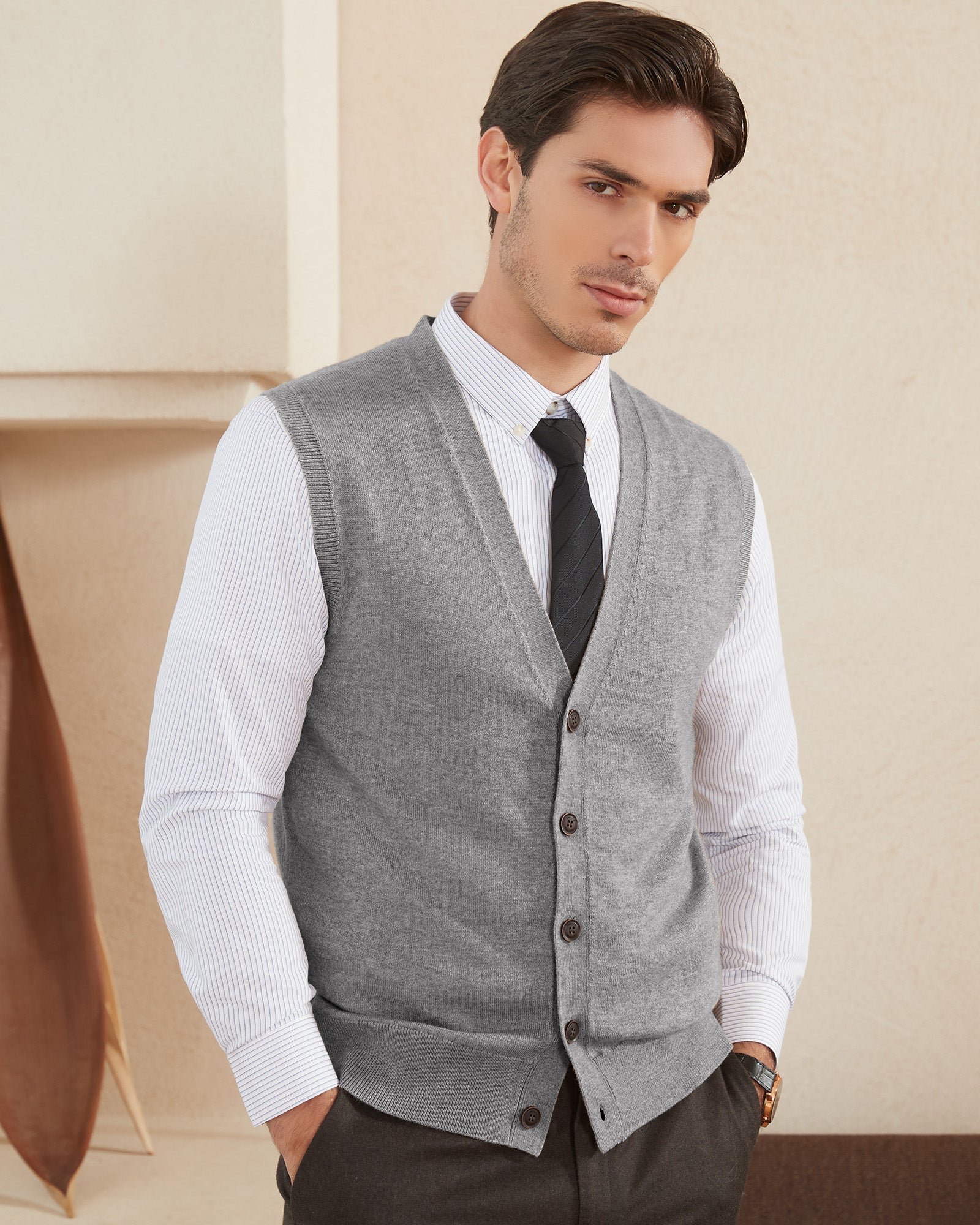Kallspin Wool Blend Cardigan Vest - Premium Men's Clothing
