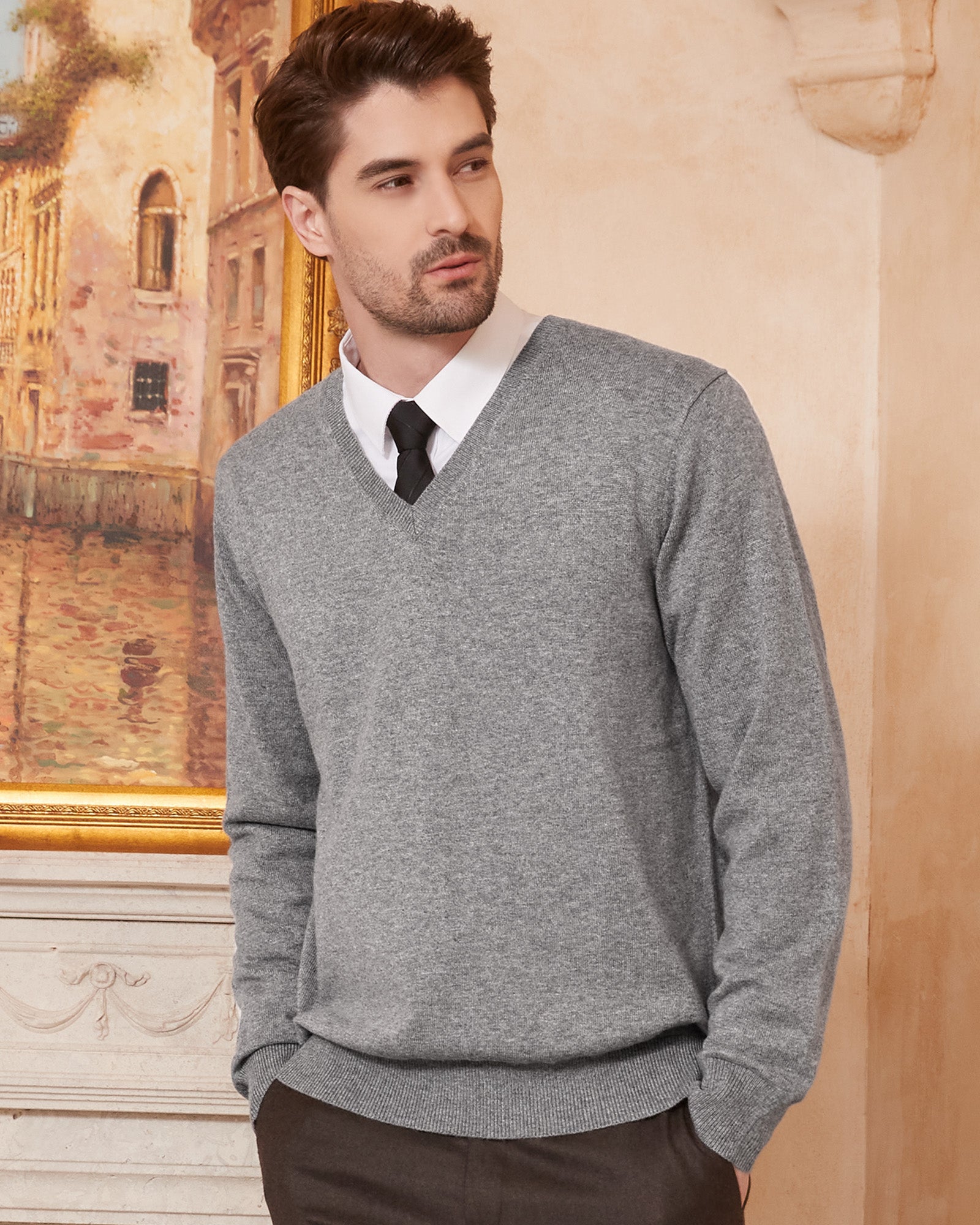 Kallspin Wool Blend V-Neck Pullover Sweater - Premium Men's Clothing