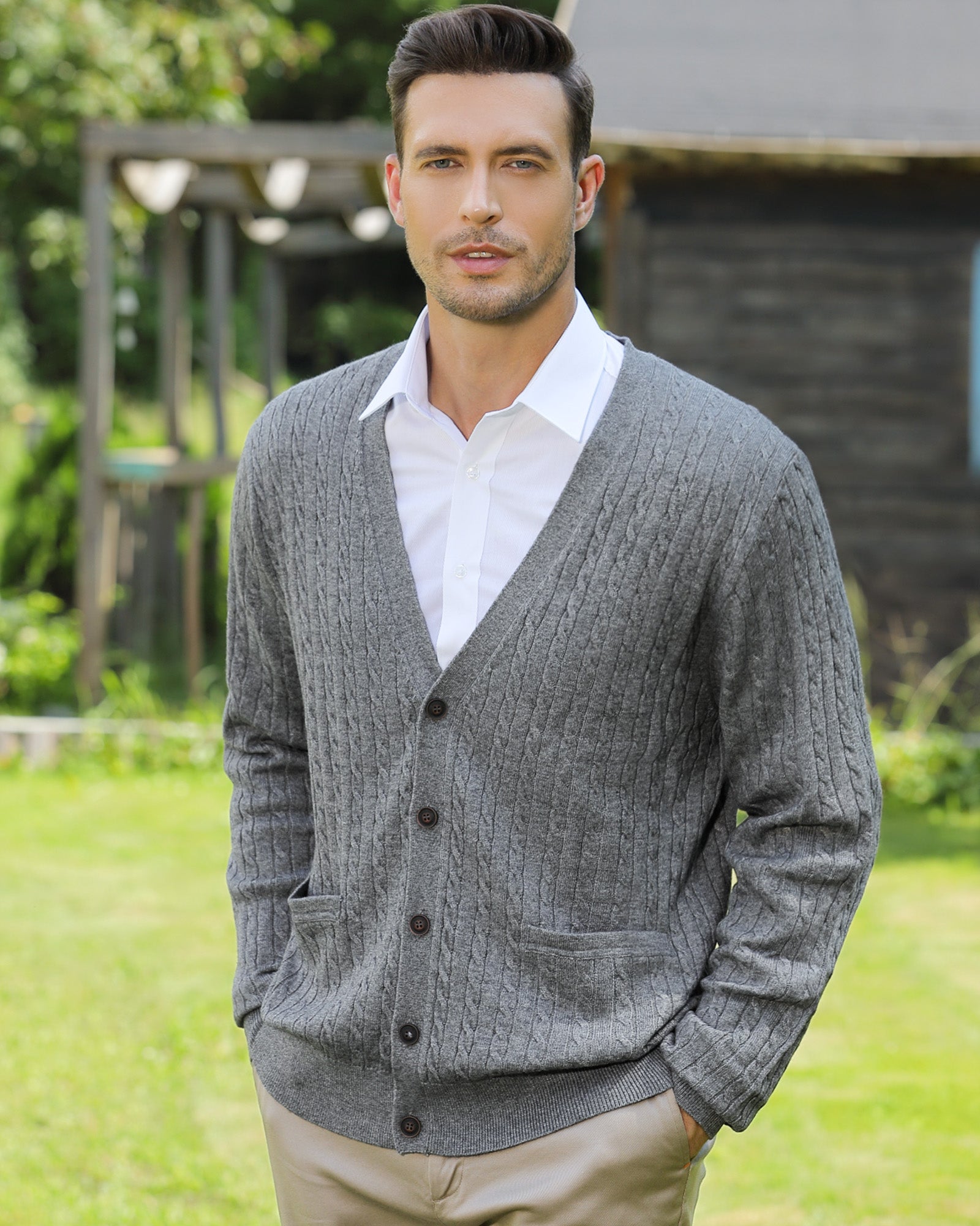 Kallspin Wool Blend Cable-Knit Cardigan - Premium Men's Clothing
