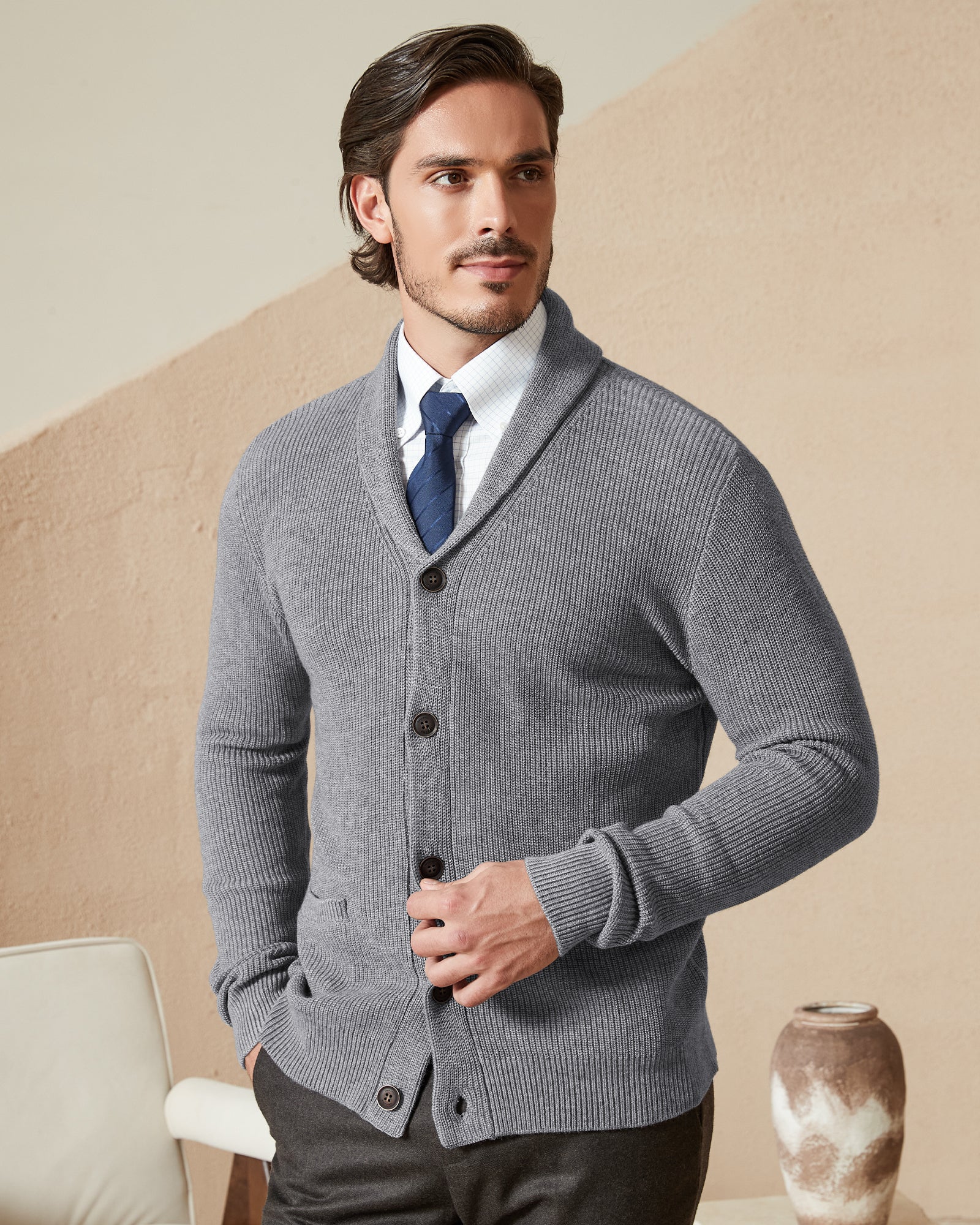 Kallspin Wool Blend Shawl-Collar Cardigan - Premium Men's Clothing