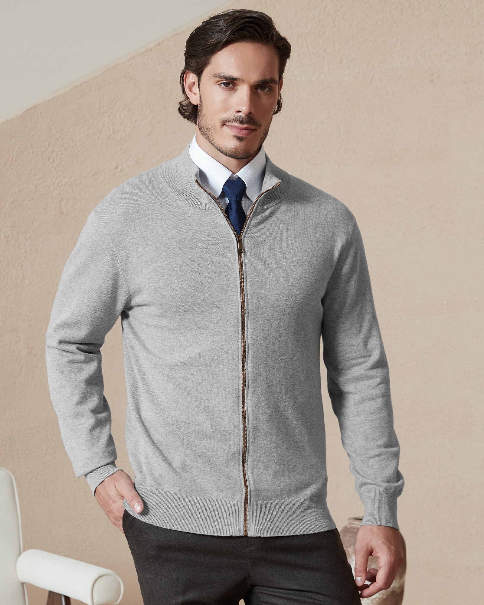 Kallspin Cotton Full-zip Cardigan - Premium Men's Clothing