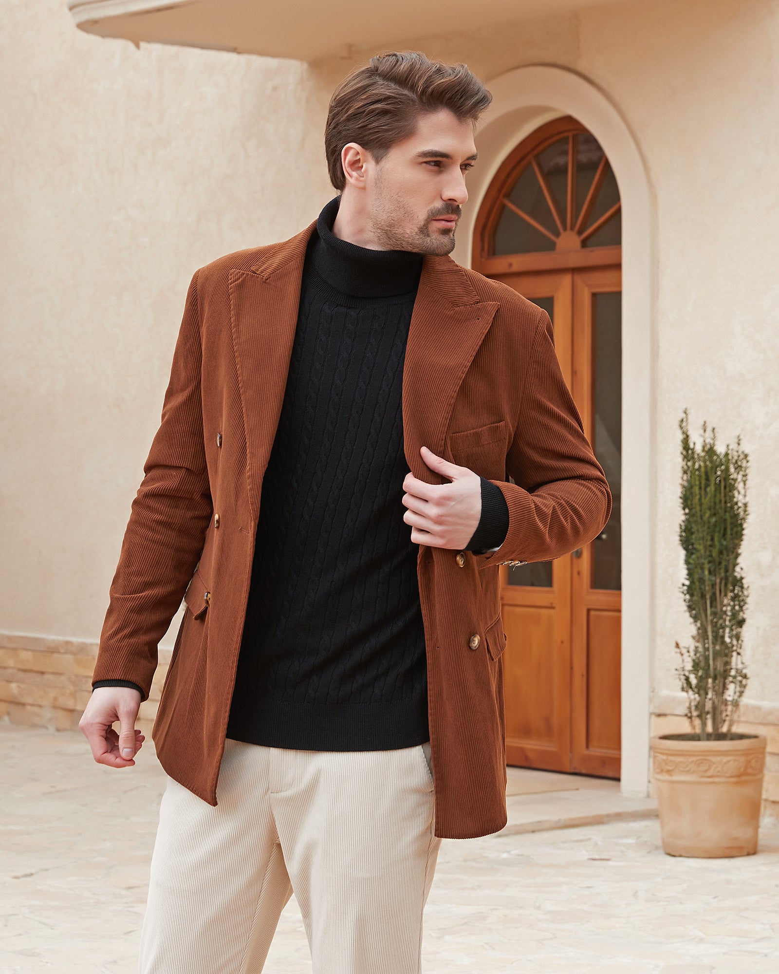 Kallspin Wool Blend Cable-Knit Turtleneck Pullover - Premium Men's Clothing