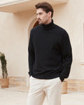Kallspin Wool Blend Cable-Knit Turtleneck Pullover - Premium Men's Clothing