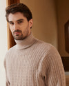 Wool Blend Cable-Knit Turtleneck Pullover