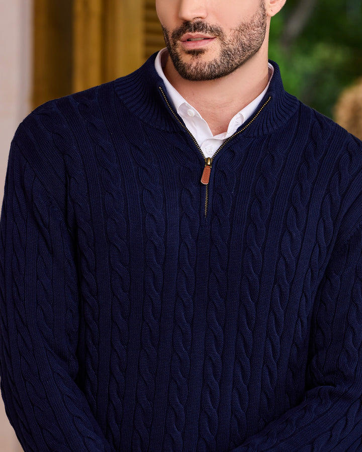 Cotton Quarter-Zip Cable-Knit Pullover