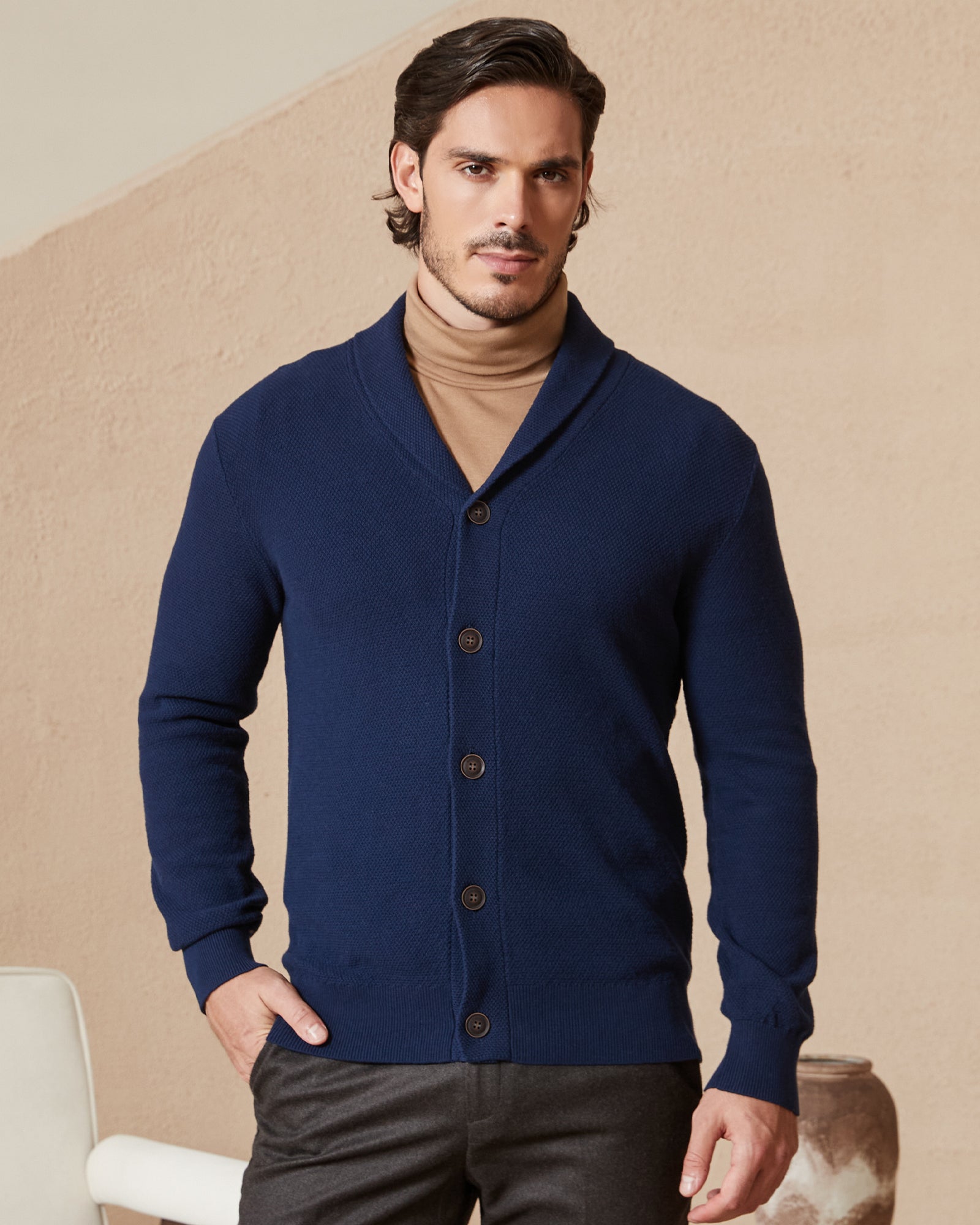 Kallspin Cotton Shawl-Collar Cardigan - Premium Men's Clothing