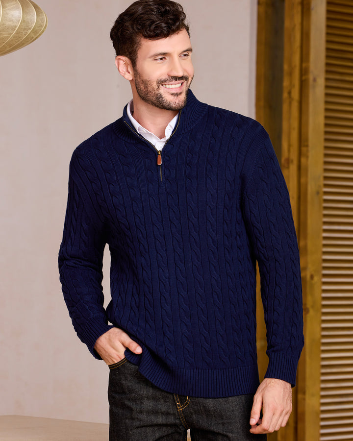 Cotton Quarter-Zip Cable-Knit Pullover