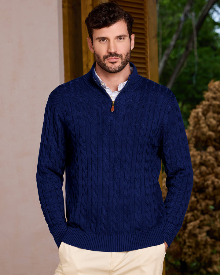 Wool Cable-Knit Quarter-Zip Pullover