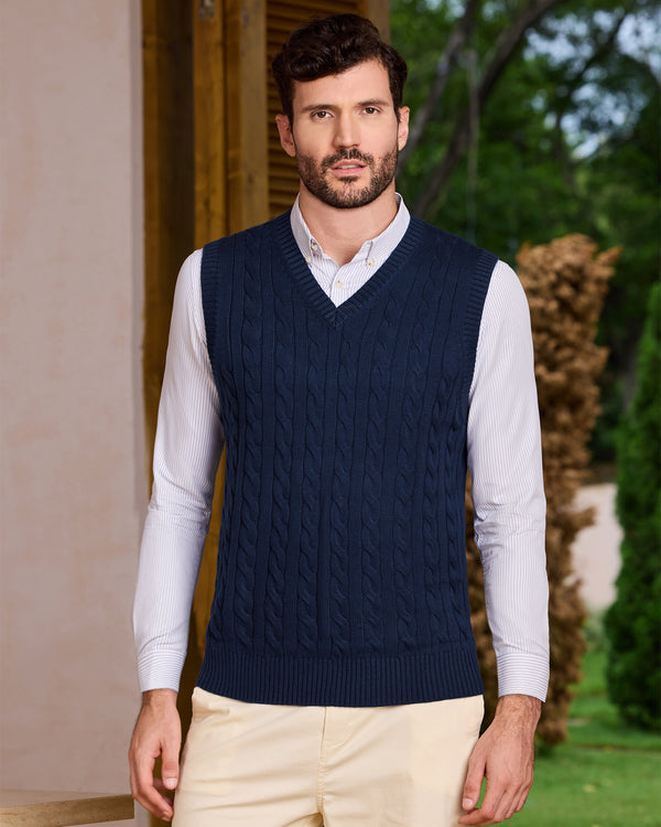 Cable-Knit Wool Vest Sweater