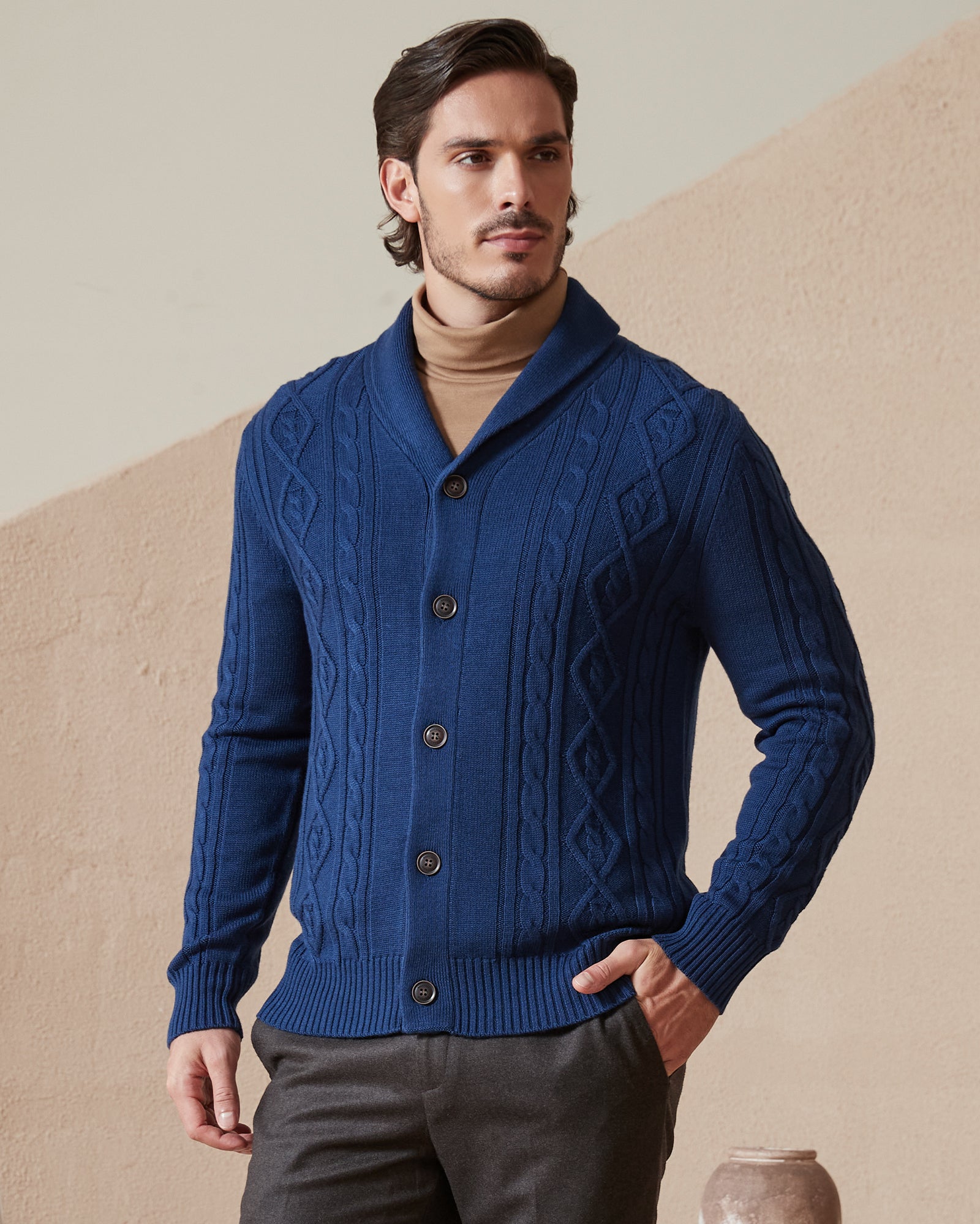 Kallspin Cabel-Knit Shawl-collar Cardigan - Premium Men's Clothing