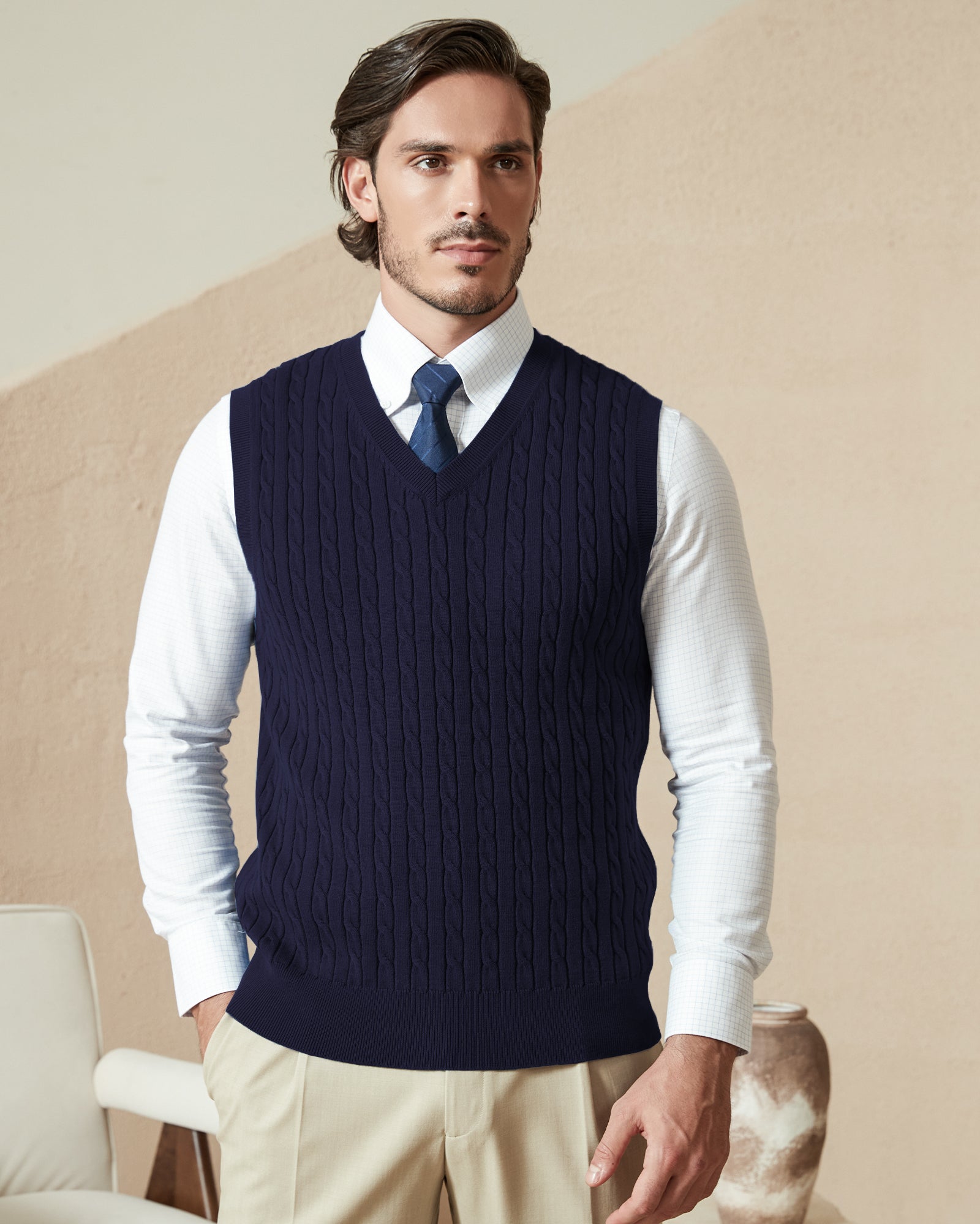 Kallspin Cotton Cable-Knit Vest - Premium Men's Clothing