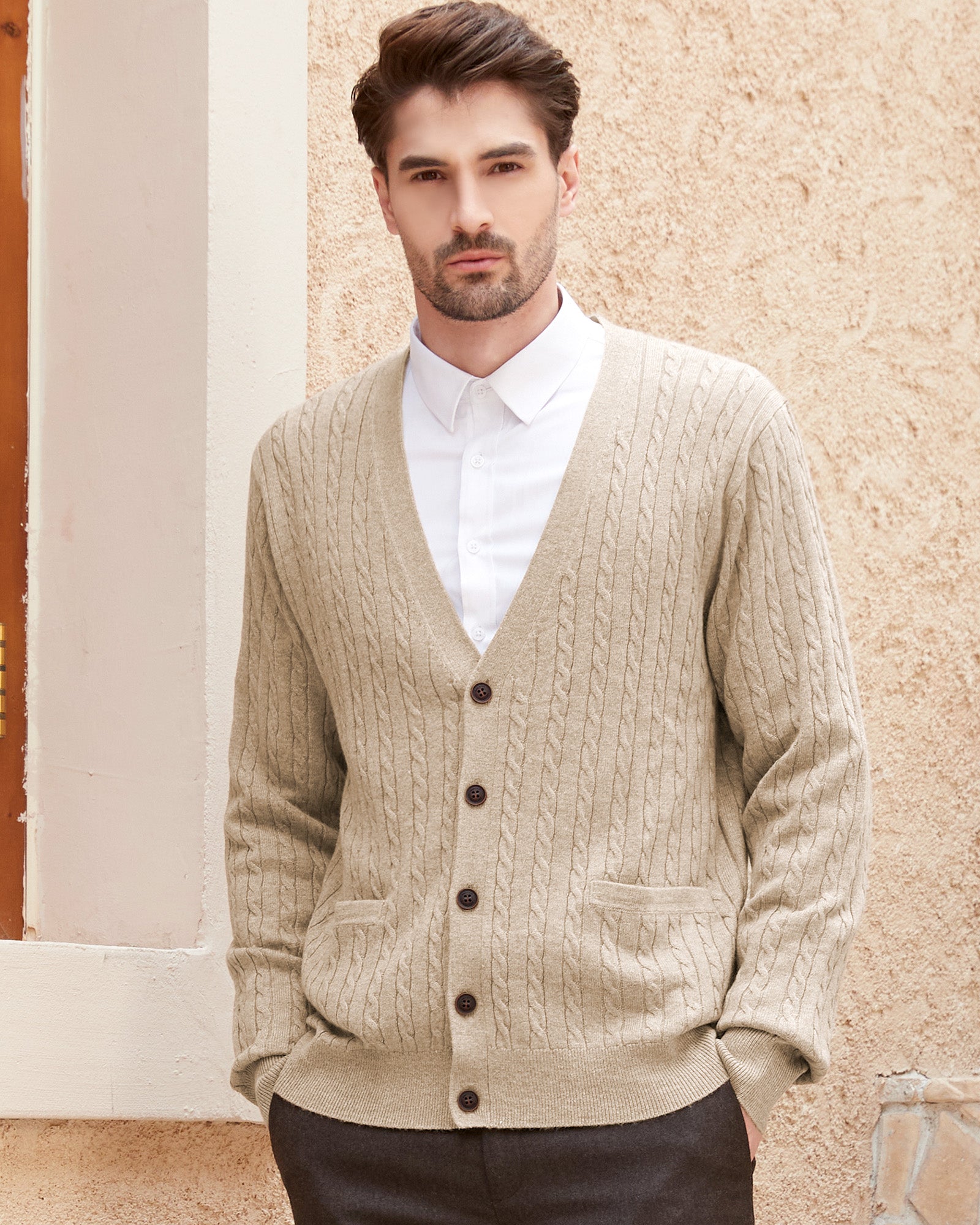 Kallspin Wool Blend Cable-Knit Cardigan - Premium Men's Clothing