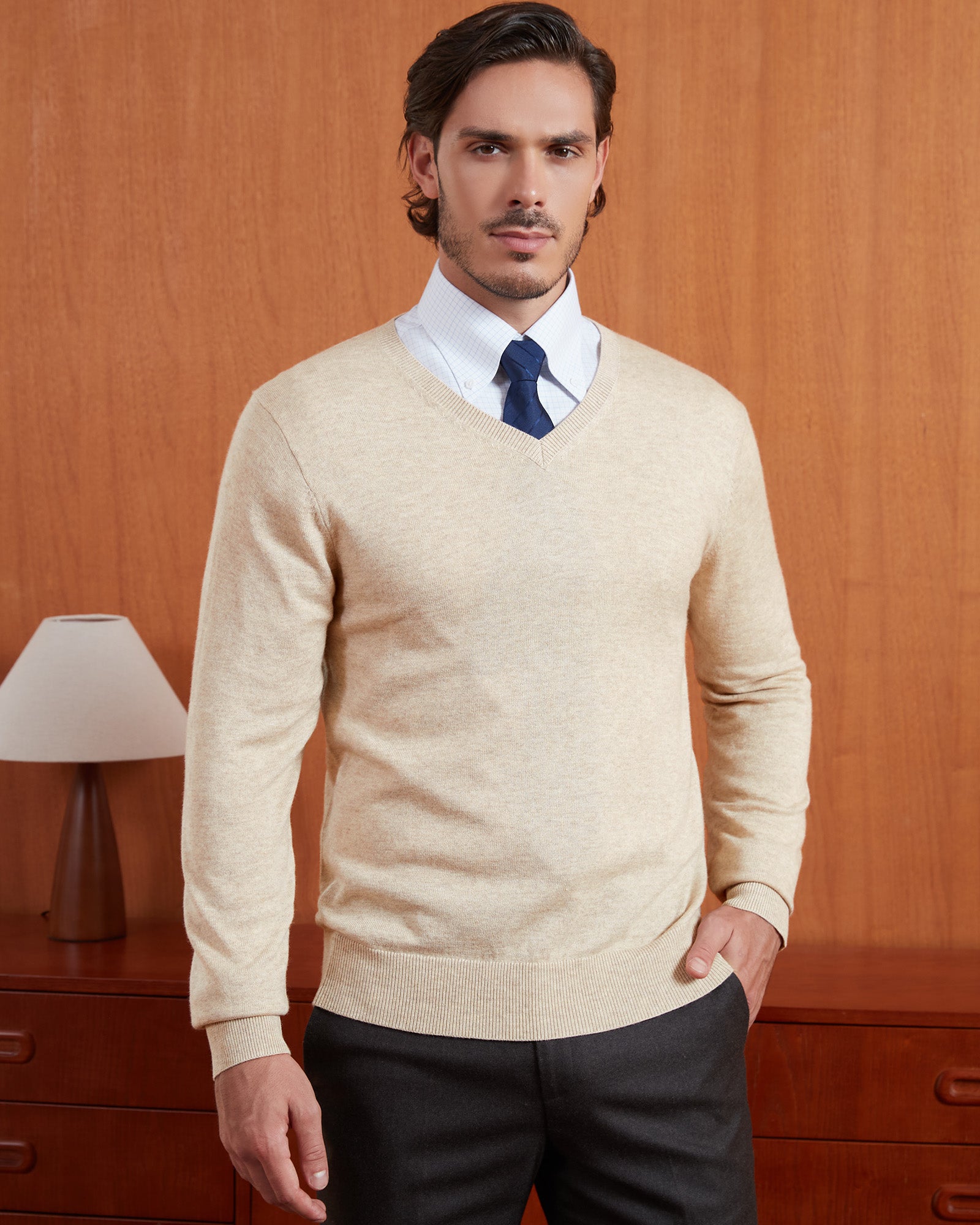 Kallspin Wool Blend V-Neck Pullover Sweater - Premium Men's Clothing