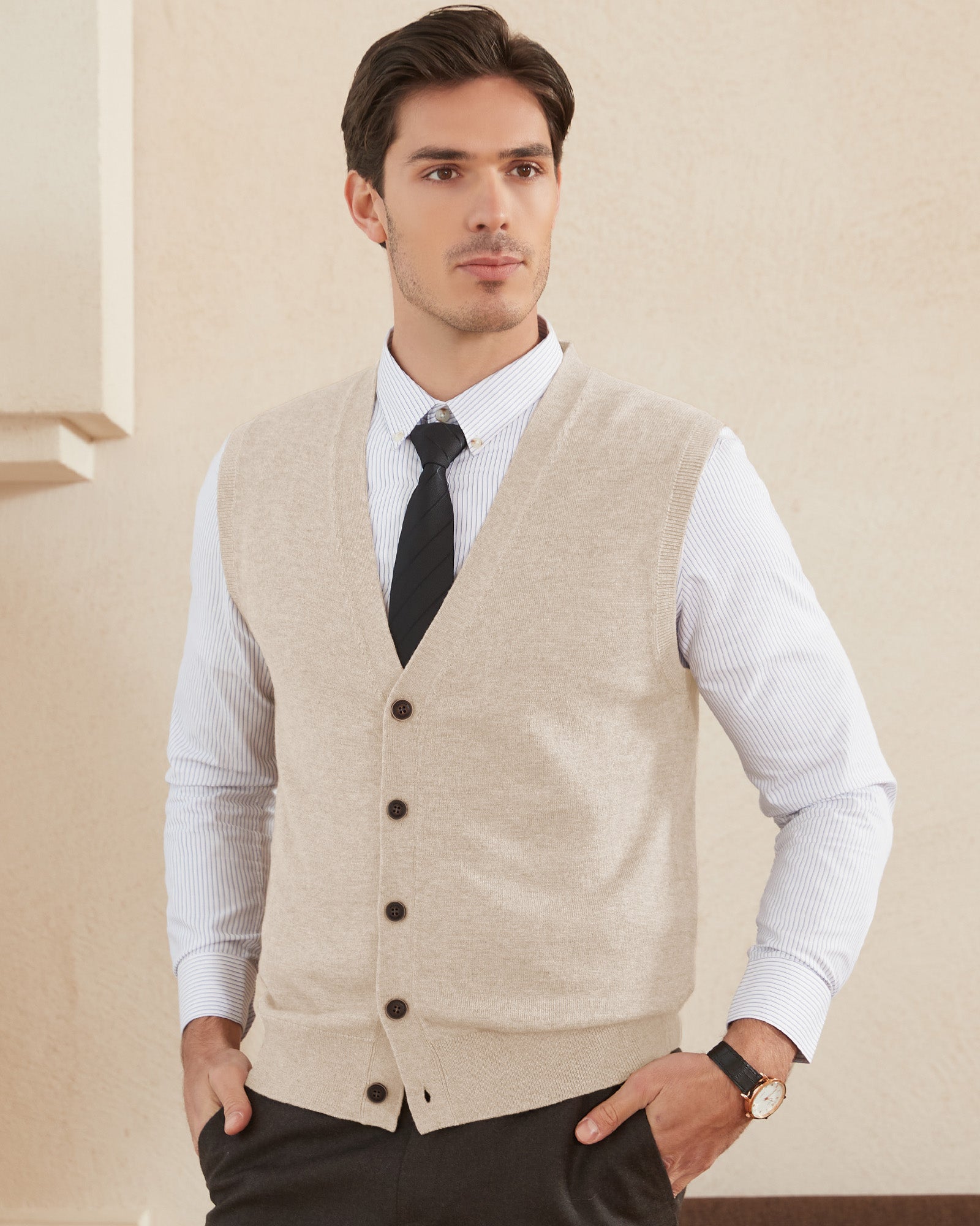Kallspin Wool Blend Cardigan Vest - Premium Men's Clothing