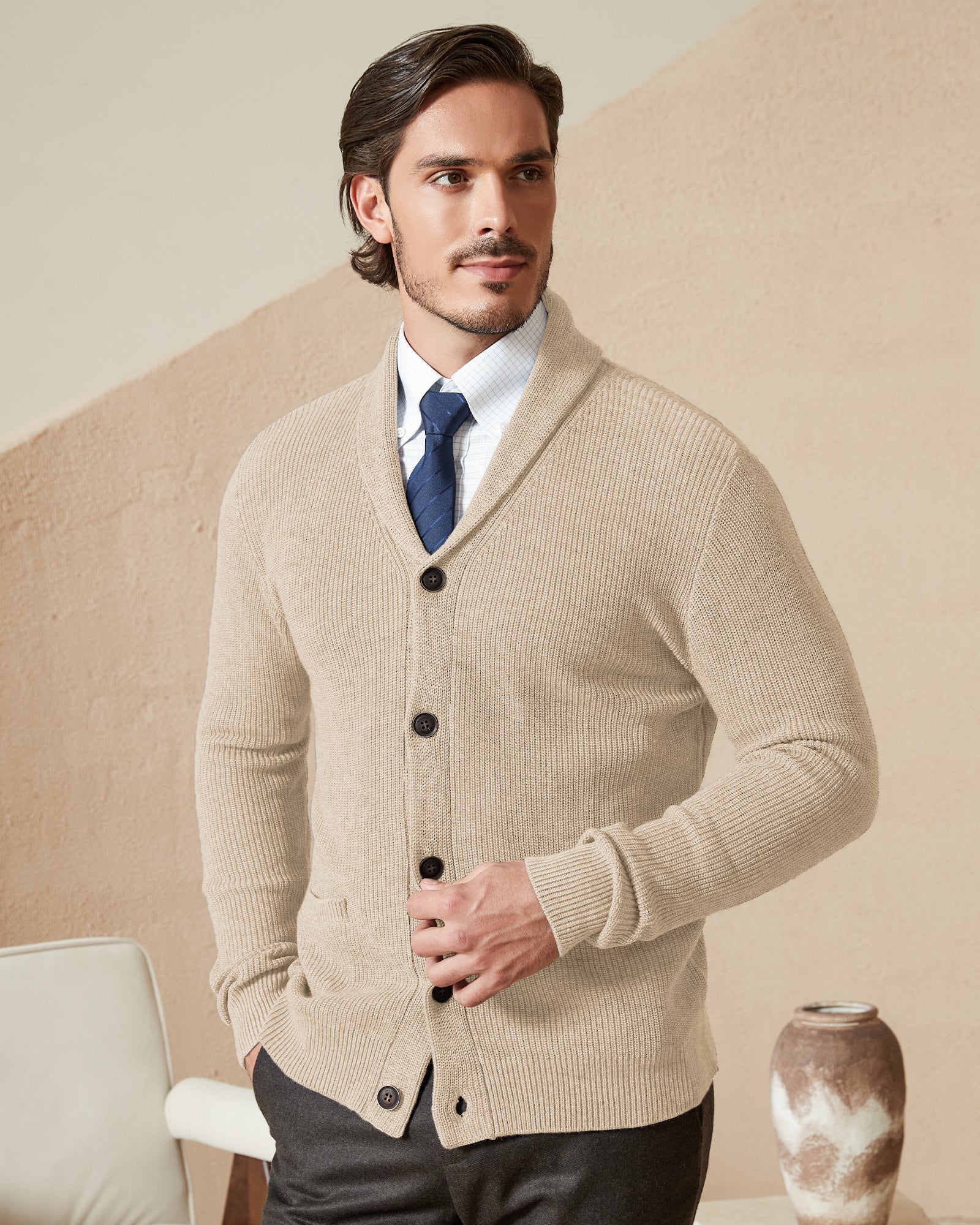 Kallspin Wool Blend Shawl-Collar Cardigan - Premium Men's Clothing