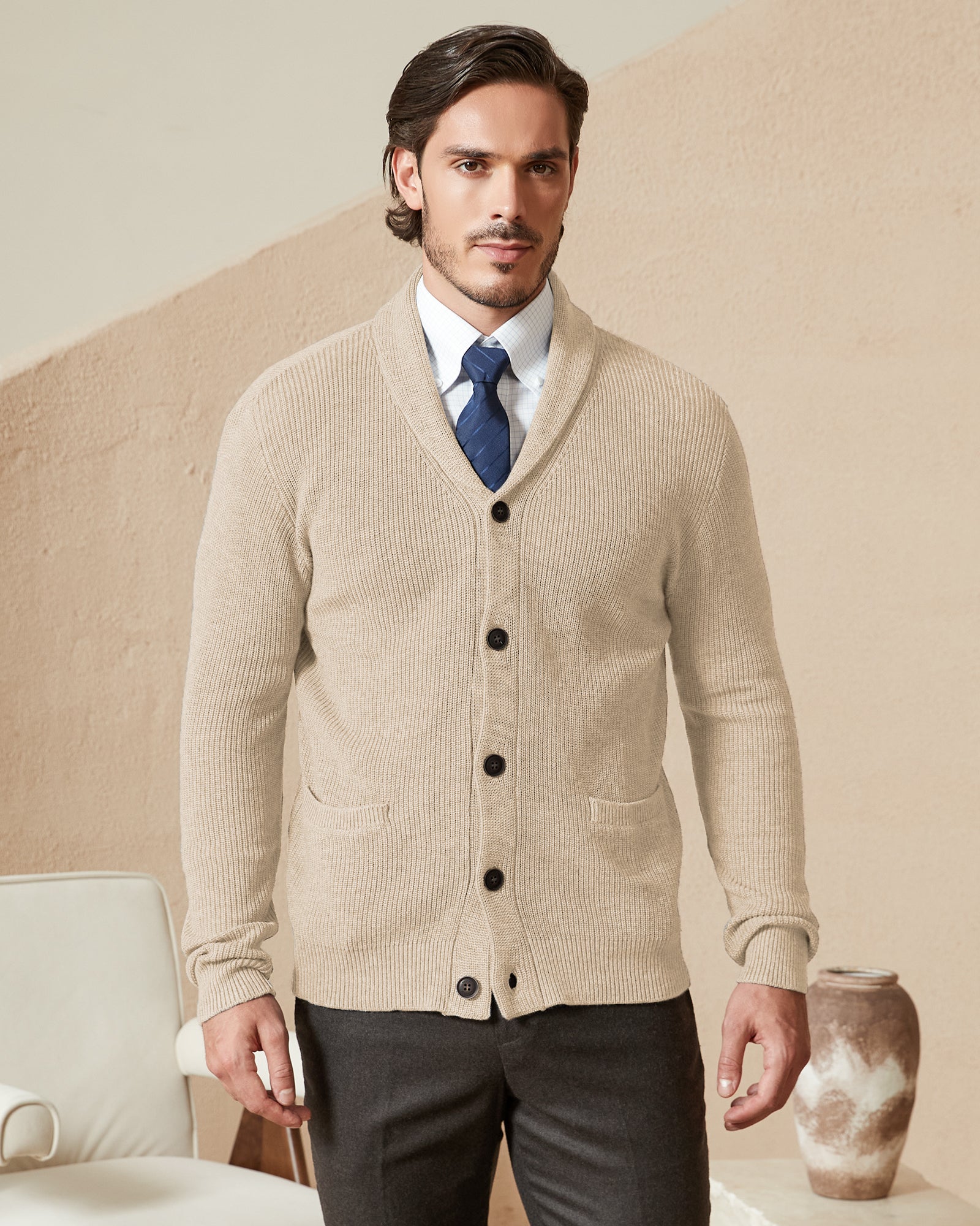 Kallspin Wool Blend Shawl-Collar Cardigan - Premium Men's Clothing