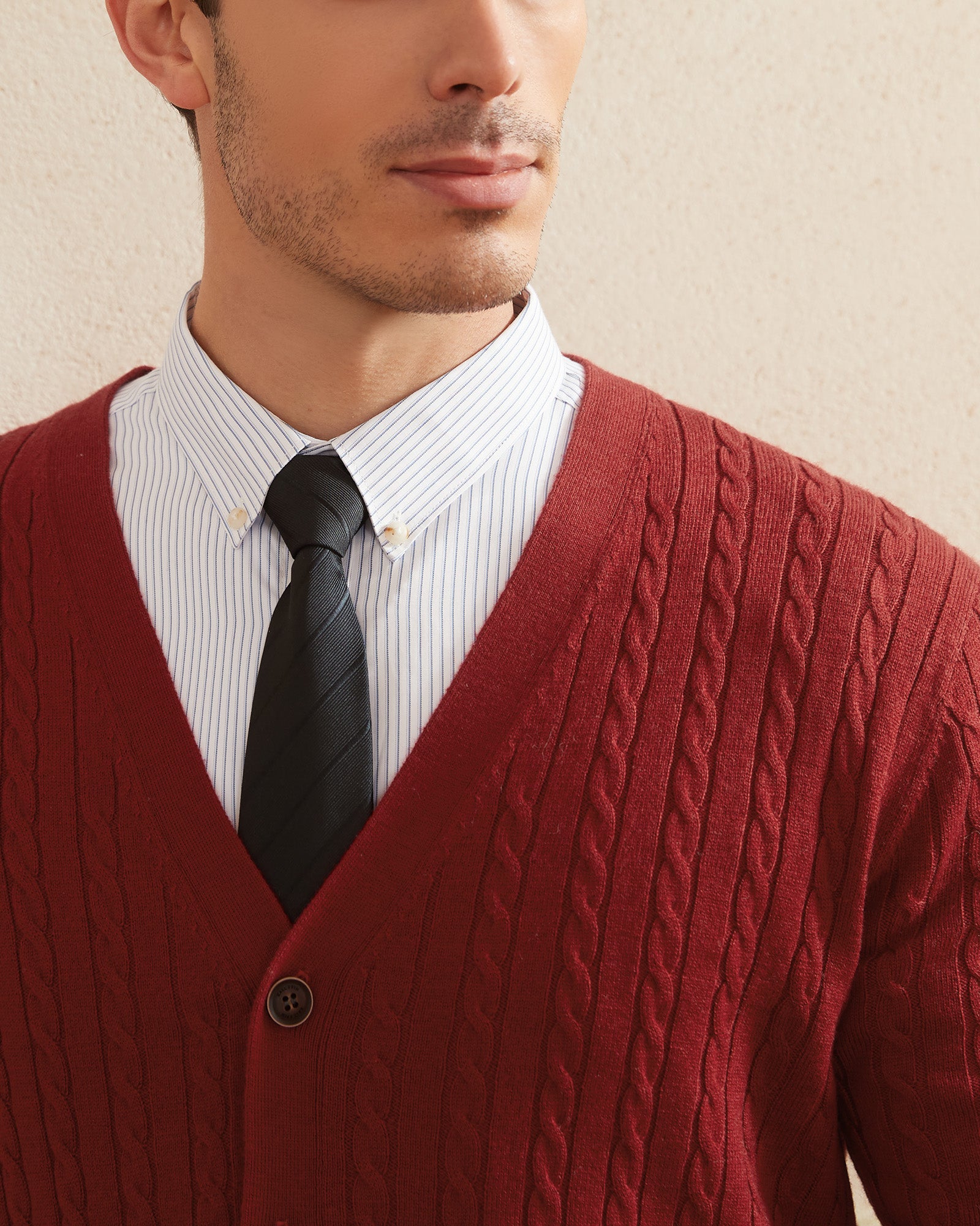 Kallspin Wool Blend Cable-Knit Cardigan - Premium Men's Clothing