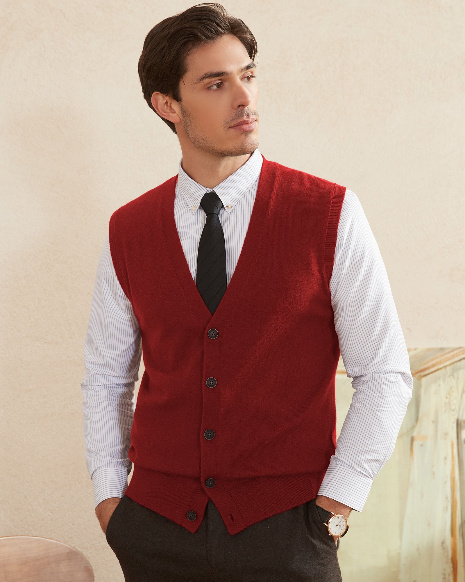 Kallspin Wool Blend Cardigan Vest - Premium Men's Clothing