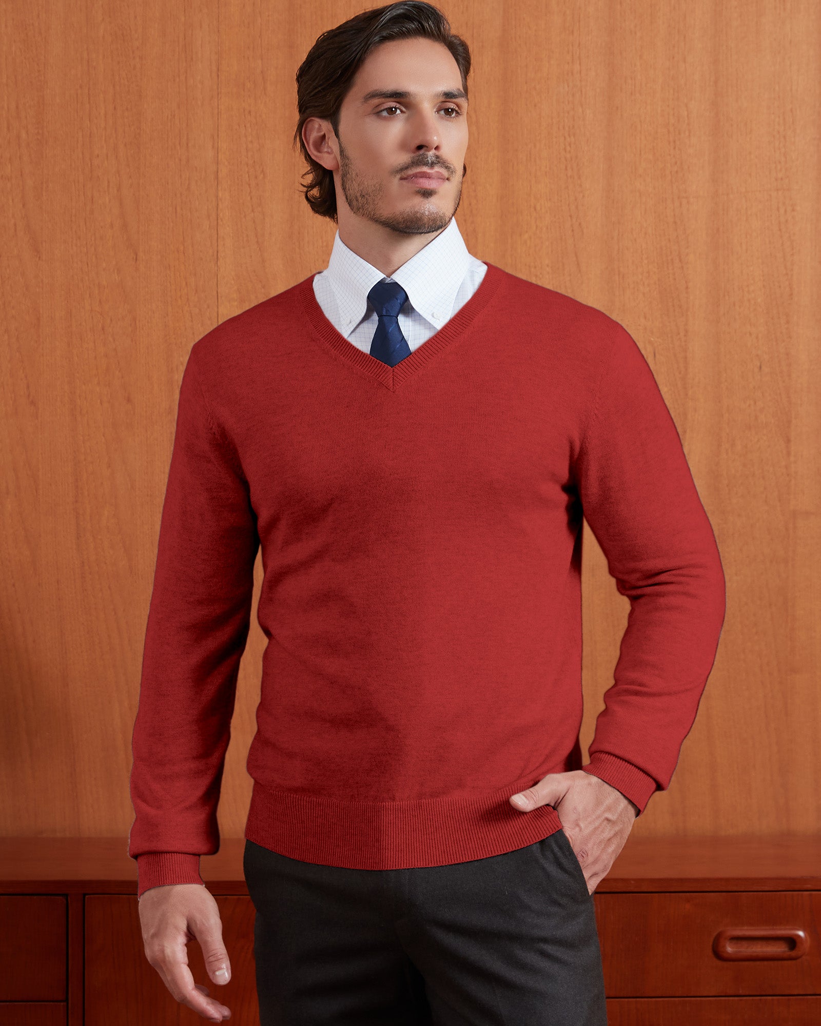 Kallspin Wool Blend V-Neck Pullover Sweater - Premium Men's Clothing