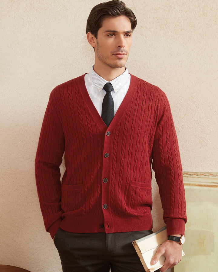 Wool Blend Cable-Knit Cardigan