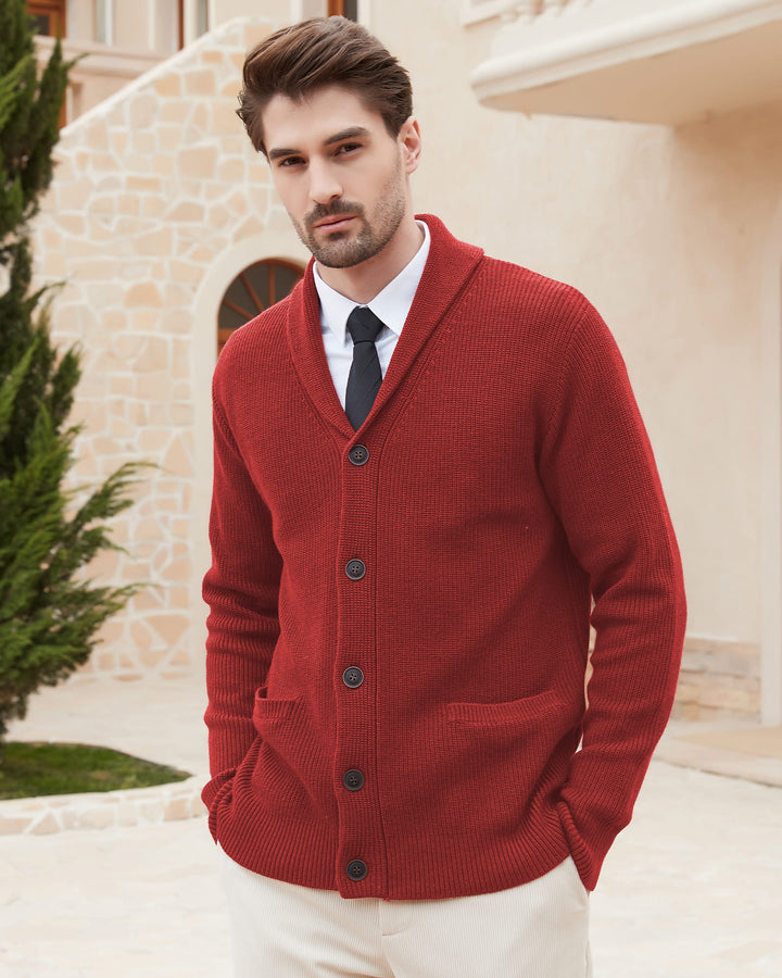 Wool Blend Shawl-Collar Cardigan