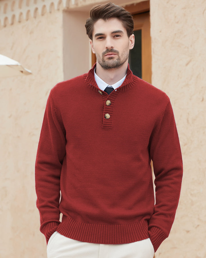 Wool Blend Quarter-Button Pullover