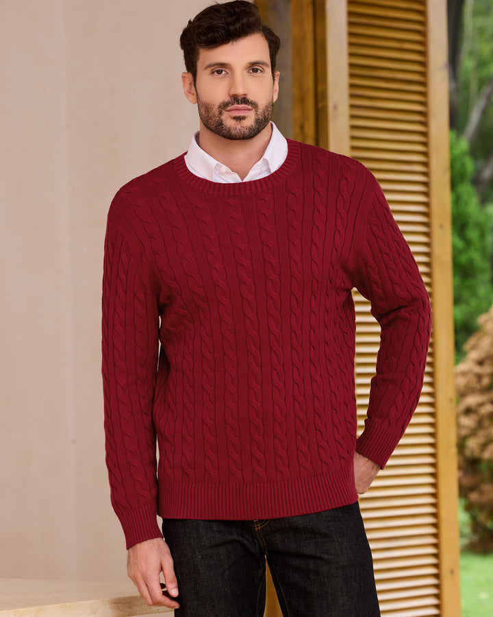 Cotton Crewneck Cable-Knit Pullover
