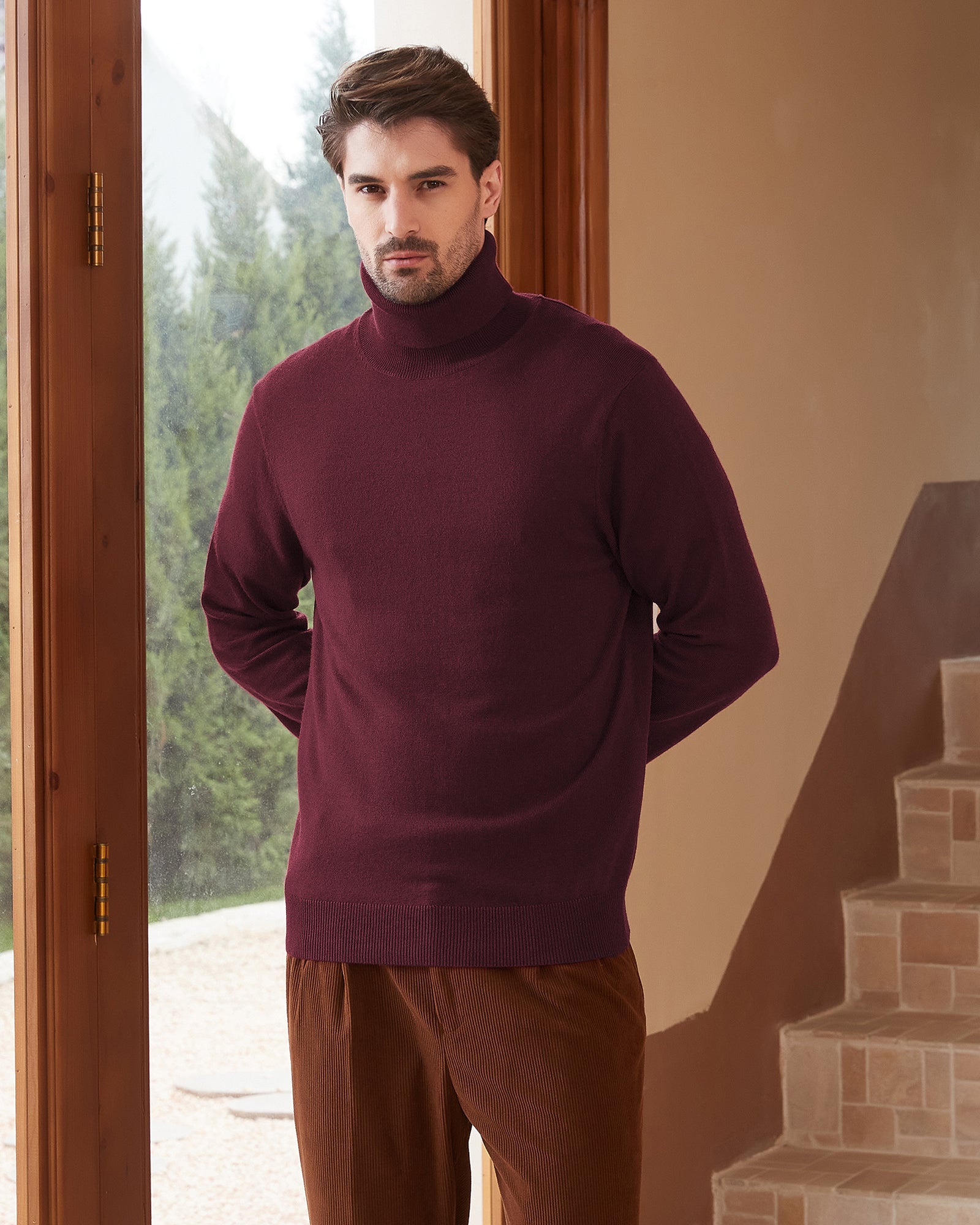 Kallspin Wool Blend Lightweight Turtleneck Pullover - Premium Men's Clothing