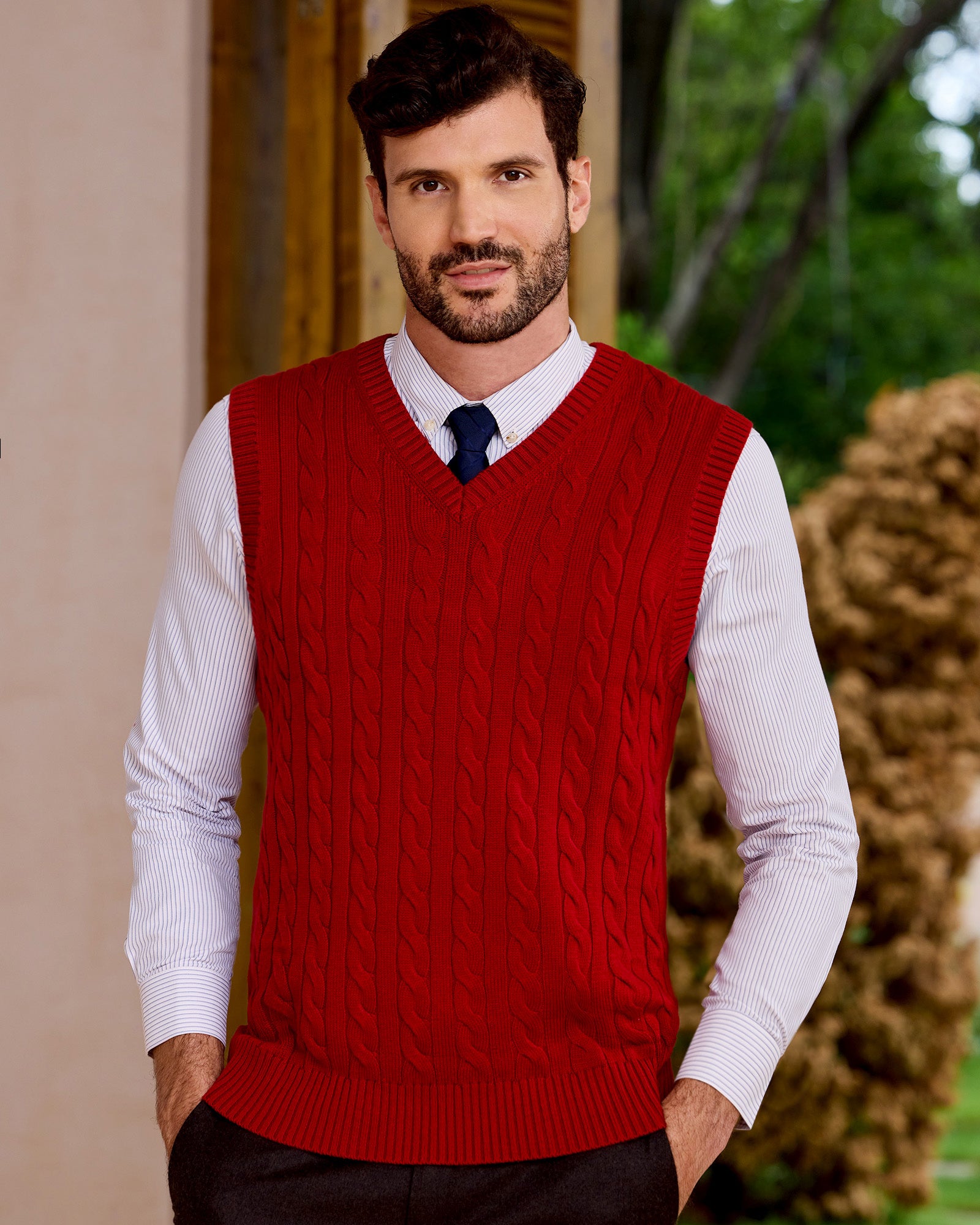 Kallspin Cable-Knit Wool Vest Sweater - Premium Men's Clothing