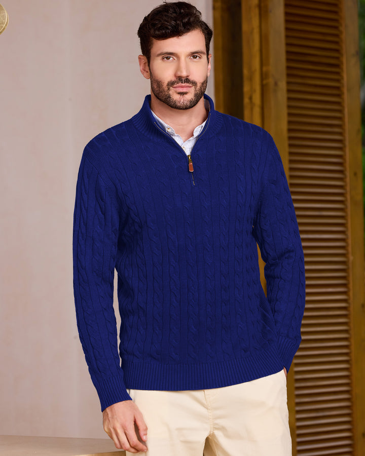 Wool Cable-Knit Quarter-Zip Pullover