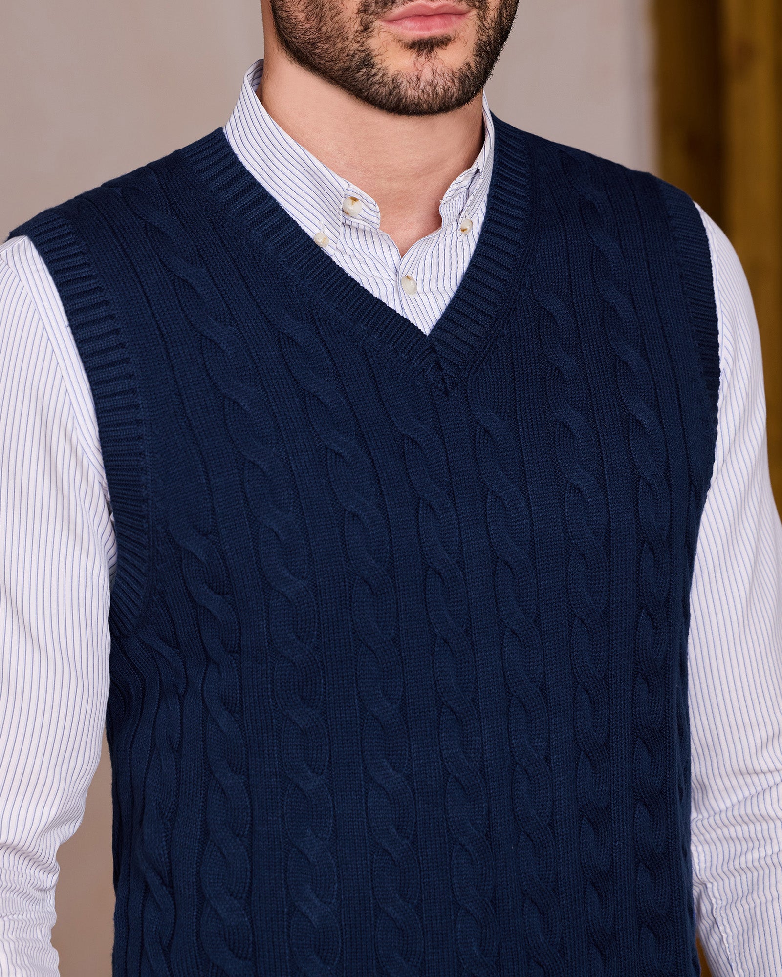 Kallspin Cable-Knit Wool Vest Sweater - Premium Men's Clothing
