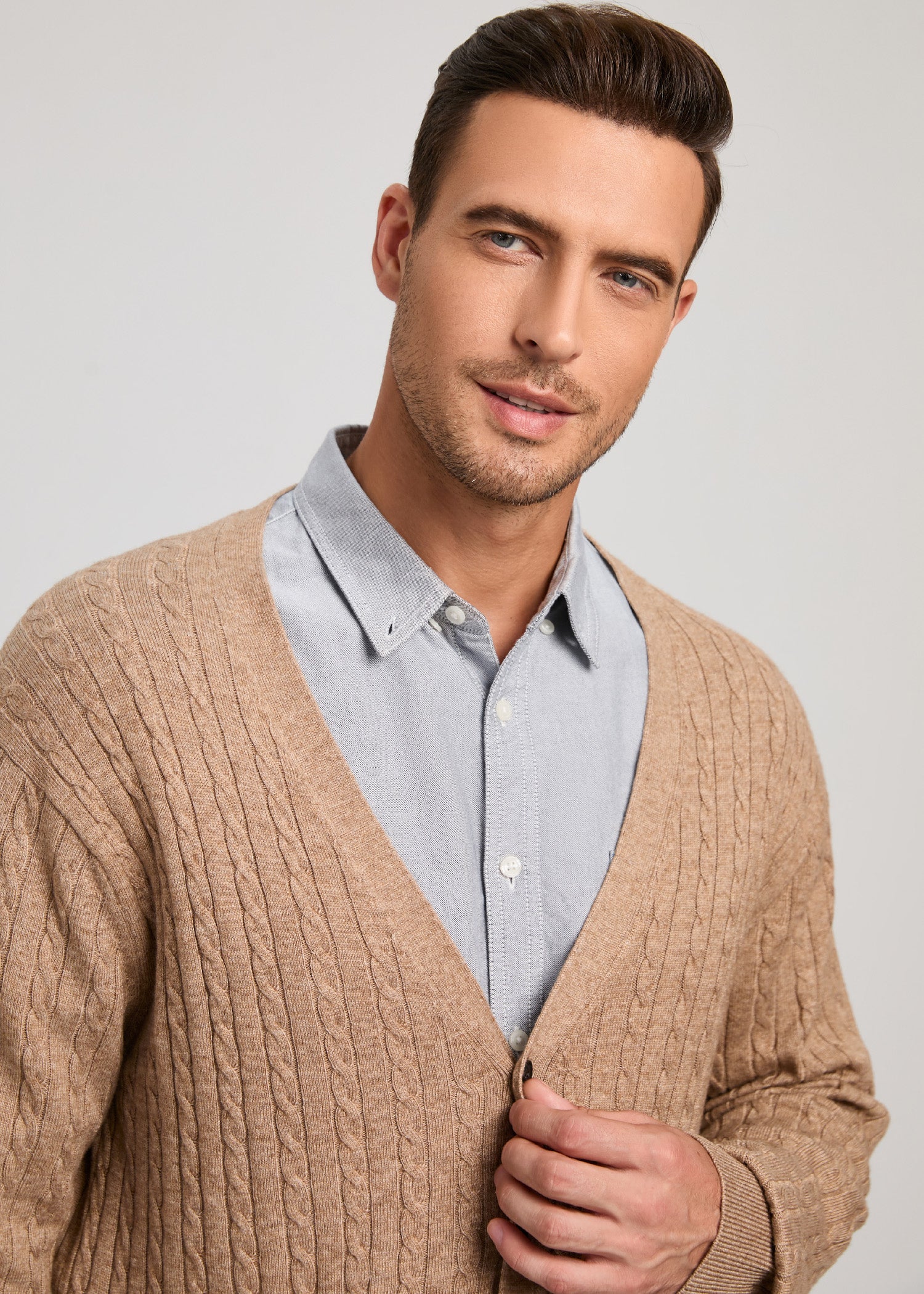 Kallspin Men's Cashmere Blend Cable-Knit Cardigan Sweaters - kallspinstore