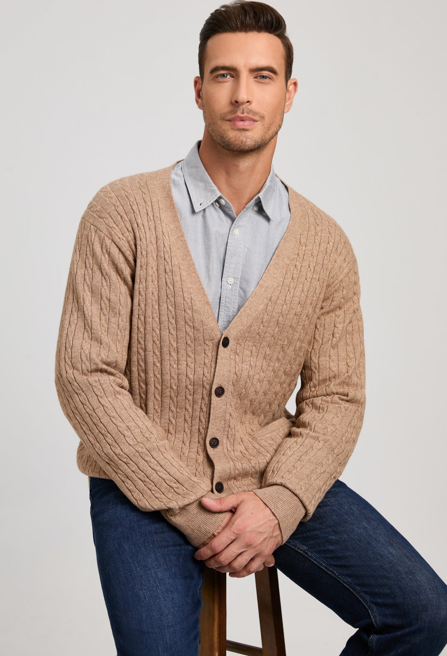 Kallspin Men's Cashmere Blend Cable-Knit Cardigan Sweaters - kallspinstore