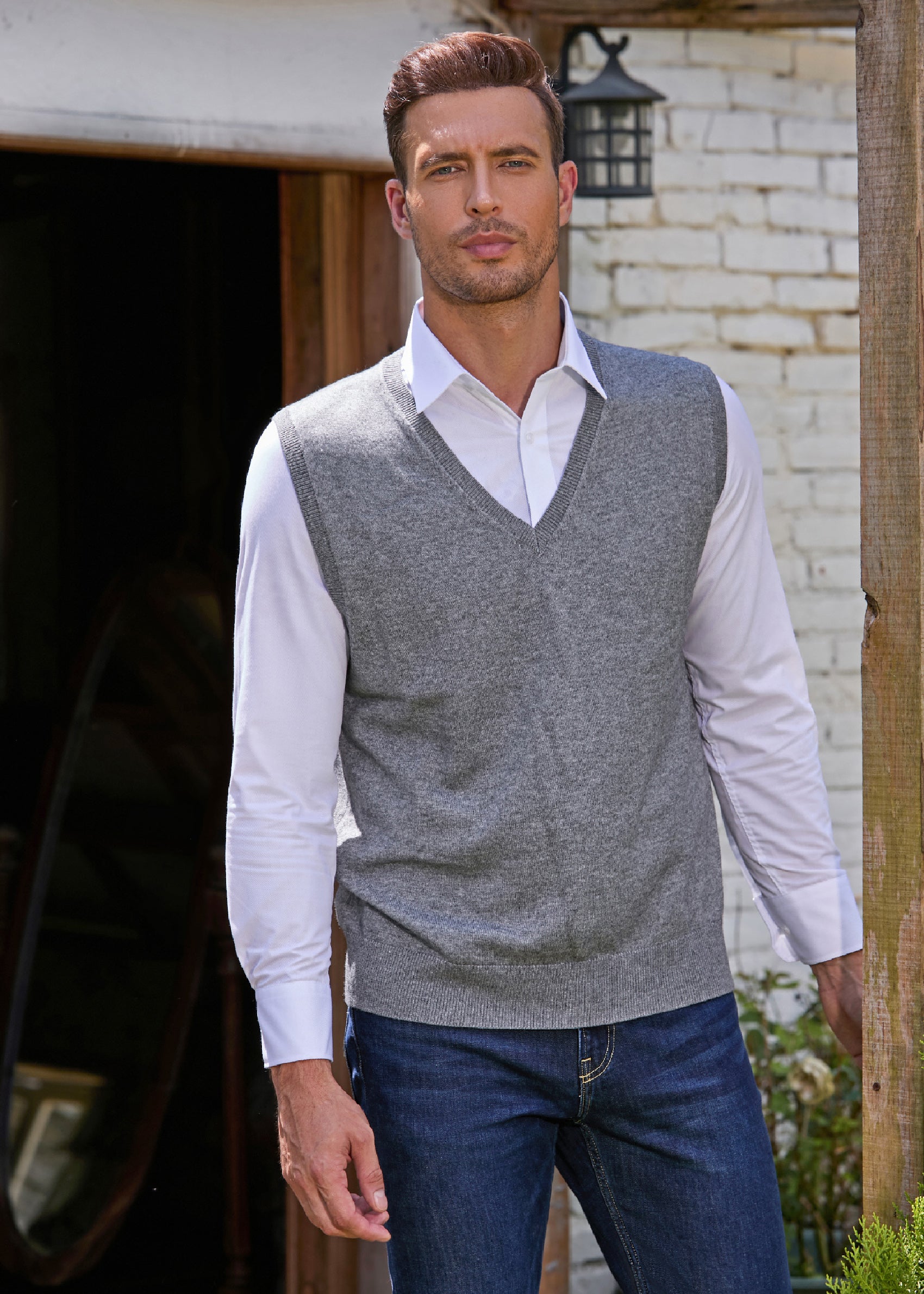 Mens Sweater Vest Cashmere Wool Blended V Neck Sleeveless Button Cardigan  Sweat⊹ 